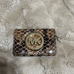 Michael Kors Gold Logo Brown Snake Print Card Holder